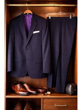 Bartorelli Napoli Mens Wool Cashmere Navy Suit 2-Piece Size 52R US EUC Big Tall